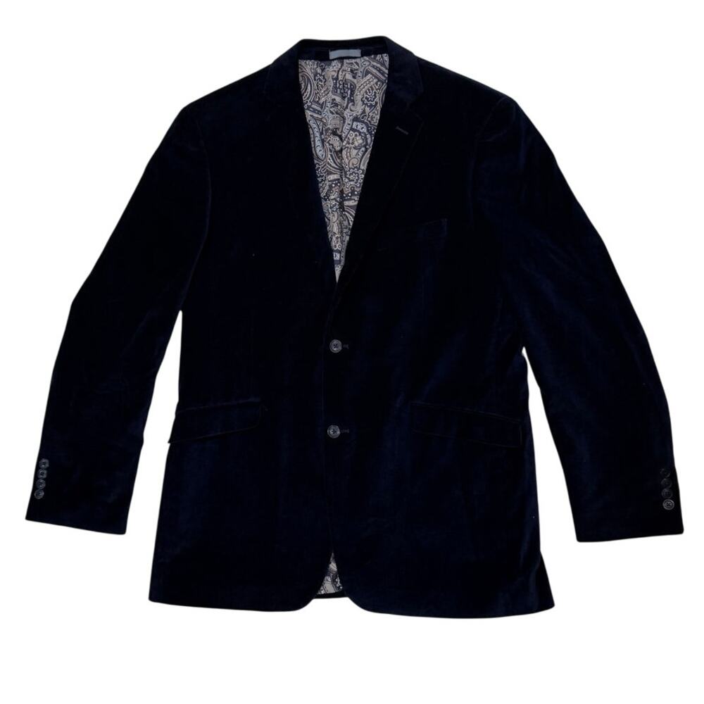 Madison Men's 44L Blazer Sport Coat Navy Blue Paisley Lined 2-Button Cotton